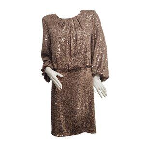 Vince Camuto Women’s 3/4 Balloon Sleeve Crew Neck Sequin Dress Copper